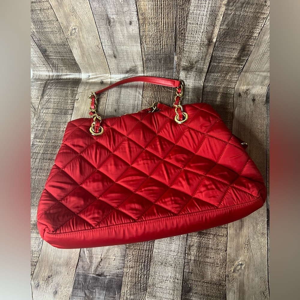 Talbots leather / nylon quilted red tote bag - Picture 14 of 16